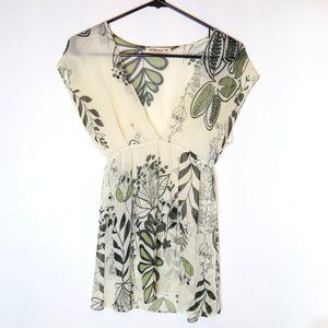Sheer Nature Pattern V Neck Top
